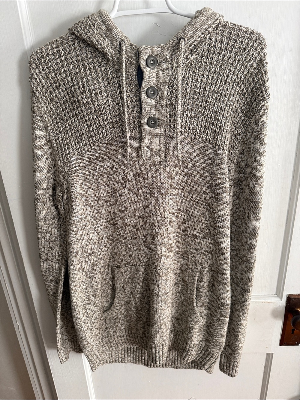 Men's Crewneck Hooded Knit Sweater - Beige Marled